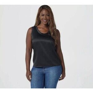 NWT StyleList by Micaela Women's Reversible Satin Matte Woven Tank Top Black L
